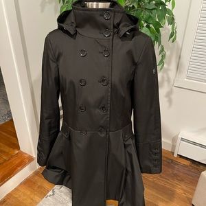 Water Resistant Hooded Double Breasted Skirted Raincoat